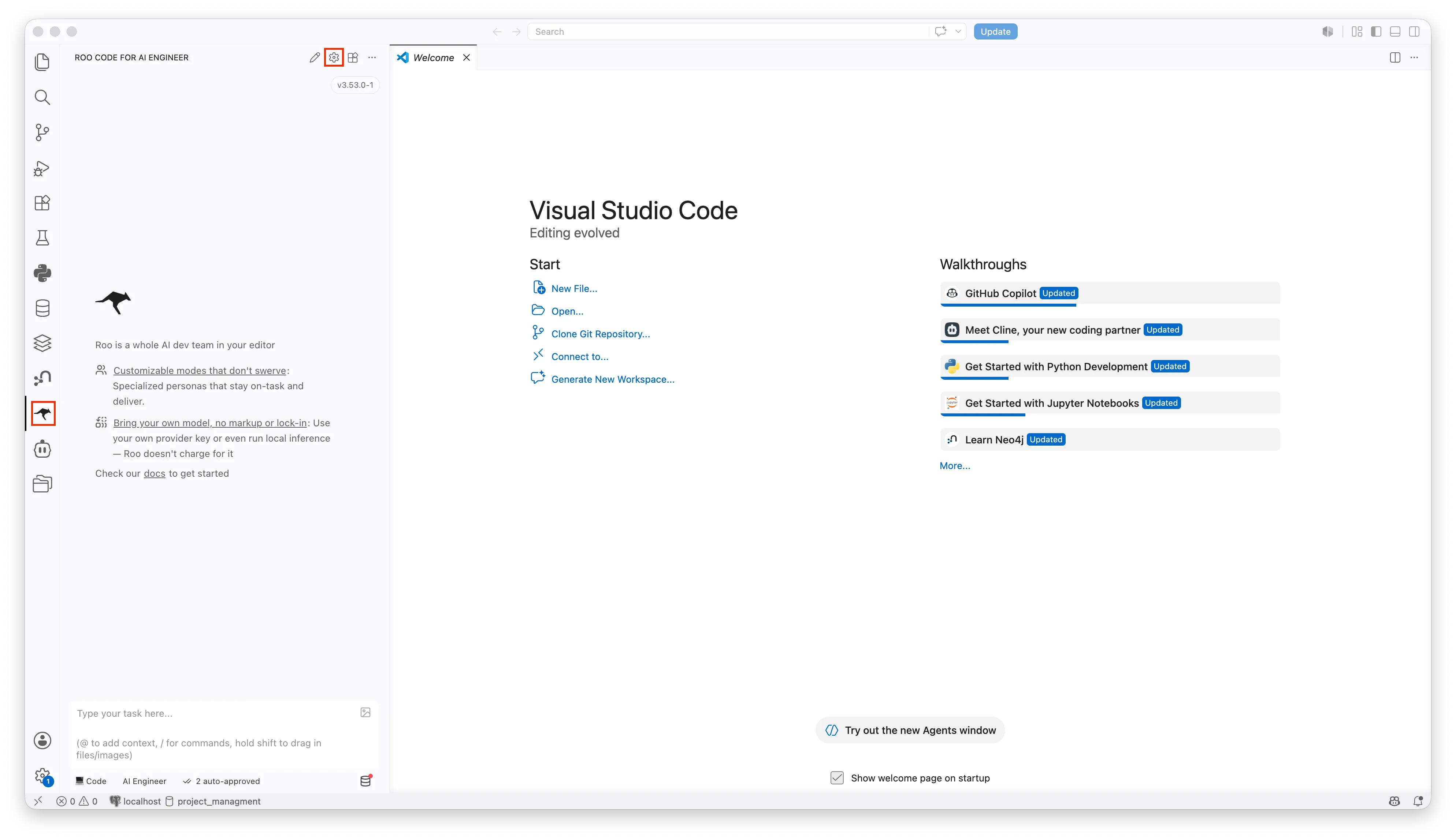 Roo Code start screen